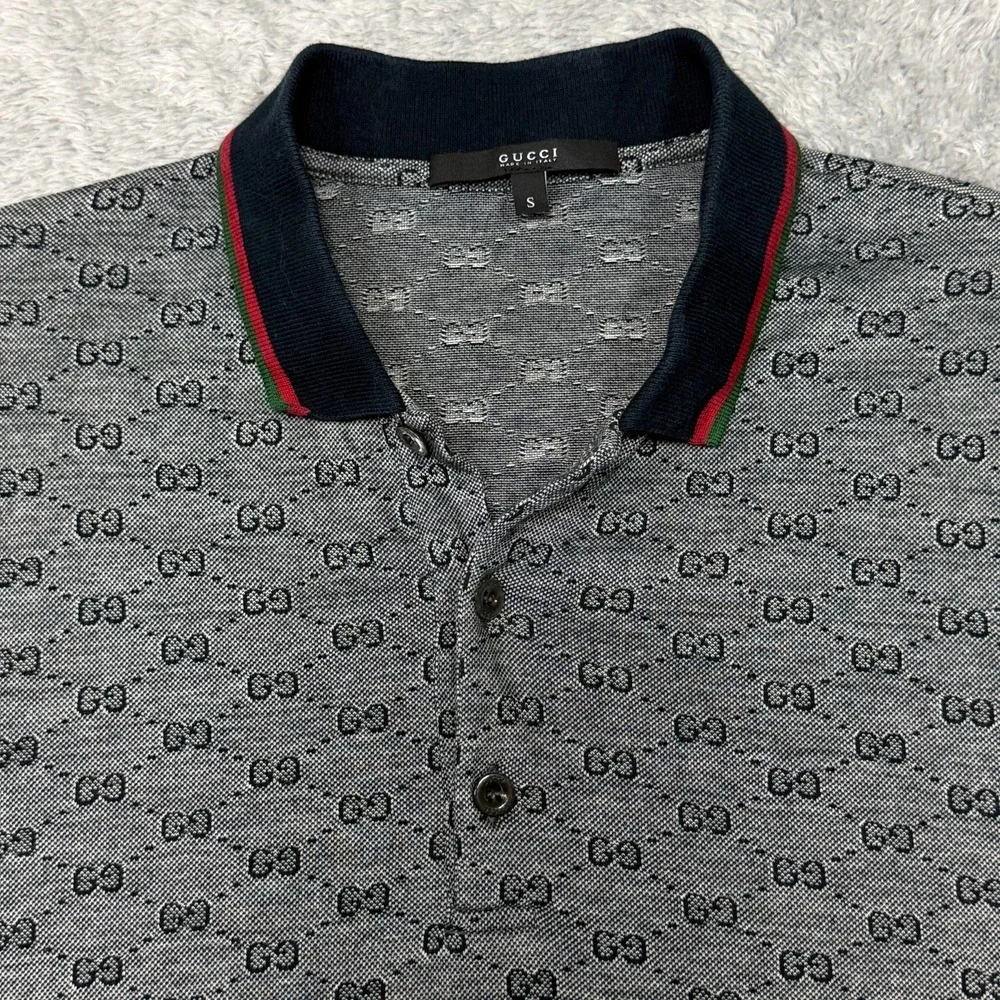 Gucci Polo Shirt Mens S Small Gray GG Monogram Designer Made in Italy